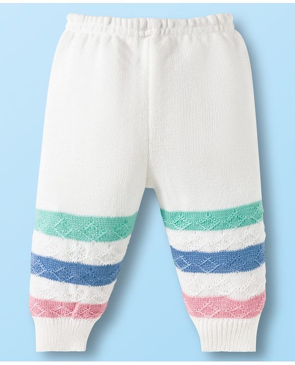 Babyhug Knit Full Sleeves Front Open Sweater Set with Stripes & Cap & Booties - White