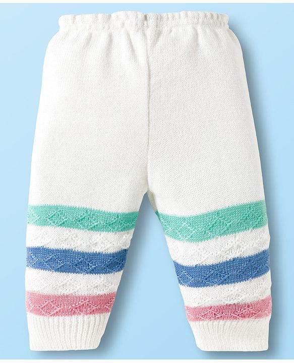 Babyhug Knit Full Sleeves Front Open Sweater Set with Stripes & Cap & Booties - White