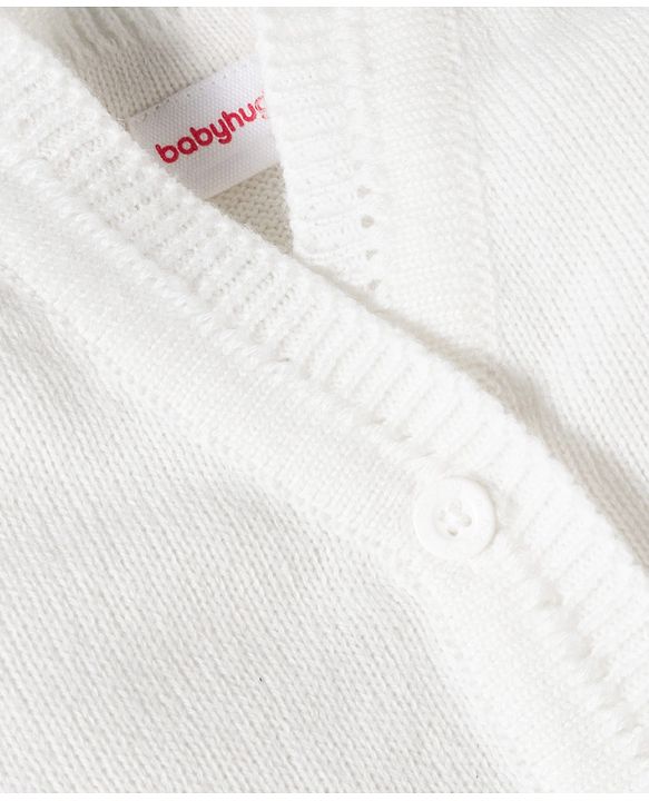 Babyhug Knit Full Sleeves Front Open Sweater Set with Stripes & Cap & Booties - White