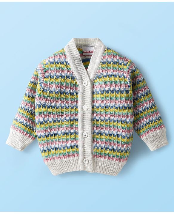 Babyhug Knit Full Sleeves Front Open Sweater & Pant Set with Cap with Knot & Booties with Cable Knit Design - Multicolor