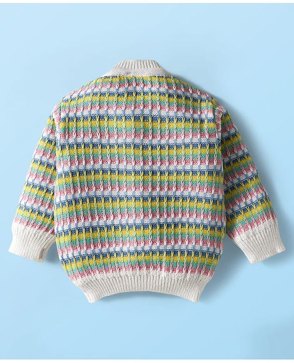 Babyhug Knit Full Sleeves Front Open Sweater & Pant Set with Cap with Knot & Booties with Cable Knit Design - Multicolor
