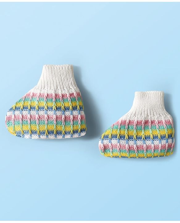 Babyhug Knit Full Sleeves Front Open Sweater & Pant Set with Cap with Knot & Booties with Cable Knit Design - Multicolor