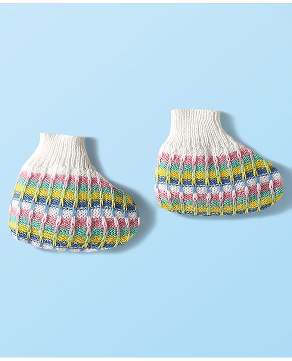 Babyhug Knit Full Sleeves Front Open Sweater & Pant Set with Cap with Knot & Booties with Cable Knit Design - Multicolor