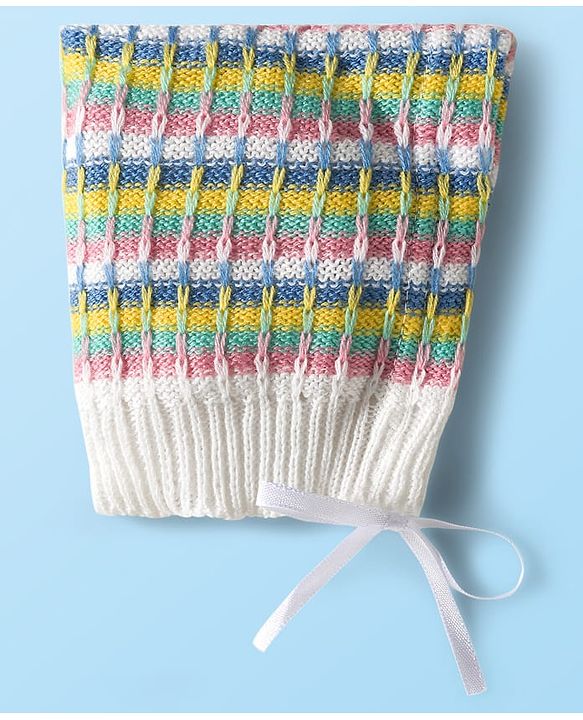 Babyhug Knit Full Sleeves Front Open Sweater & Pant Set with Cap with Knot & Booties with Cable Knit Design - Multicolor