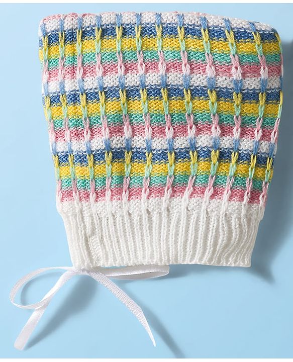 Babyhug Knit Full Sleeves Front Open Sweater & Pant Set with Cap with Knot & Booties with Cable Knit Design - Multicolor