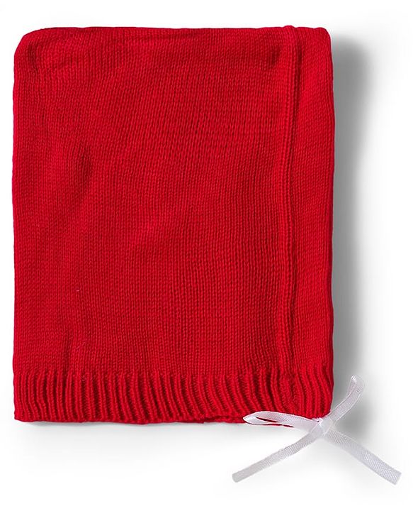 Babyhug Knitted Full Sleeves Striped Sweater Set With Cap & Booties - Red & Navy Blue