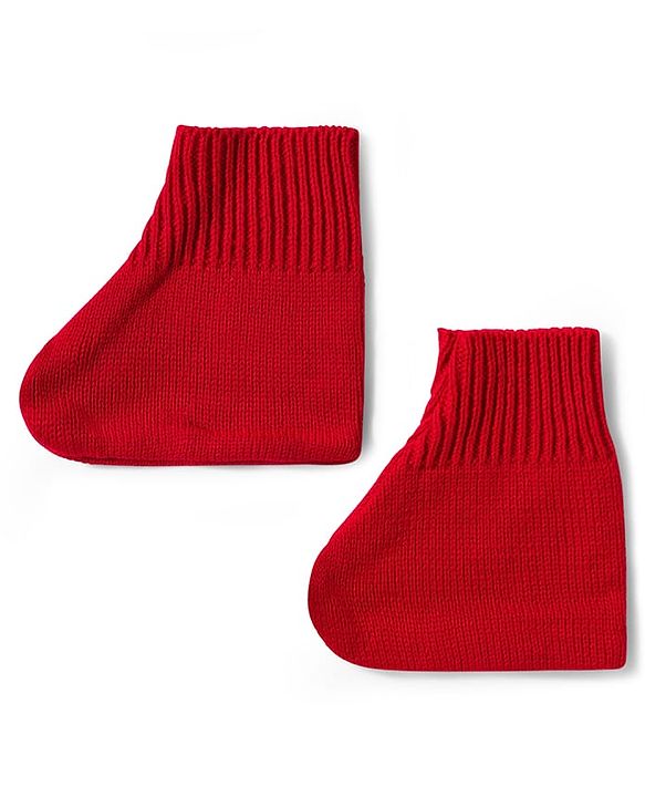 Babyhug Knitted Full Sleeves Striped Sweater Set With Cap & Booties - Red & Navy Blue