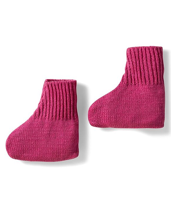 Babyhug Knit Full Sleeves Solid Color Front Open Sweater Set with Pair of Mittens & Cap - Dark Pink