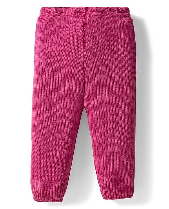 Babyhug Knit Full Sleeves Solid Color Front Open Sweater Set with Pair of Mittens & Cap - Dark Pink