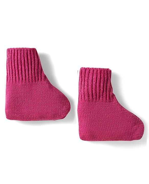 Babyhug Knit Full Sleeves Solid Color Front Open Sweater Set with Pair of Mittens & Cap - Dark Pink