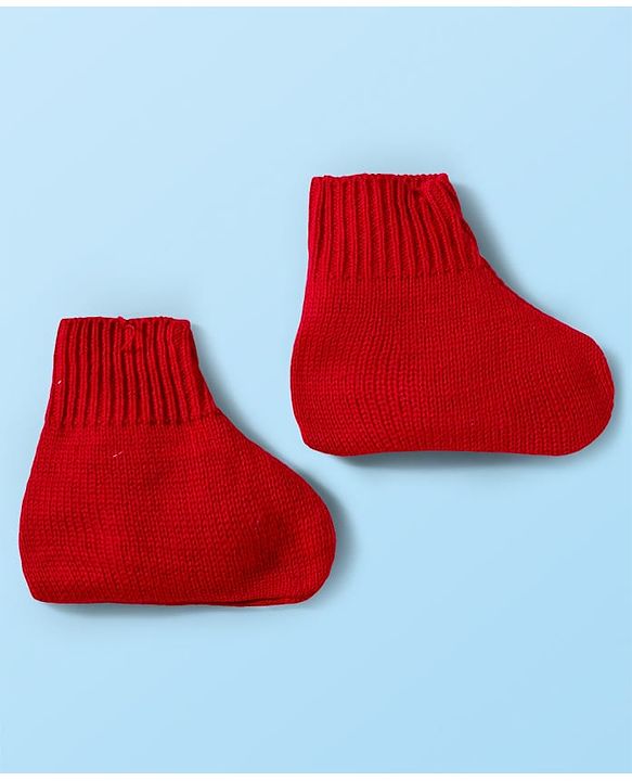Babyhug Knitted Full Sleeves Striped Sweater Set With Cap & Booties - Red