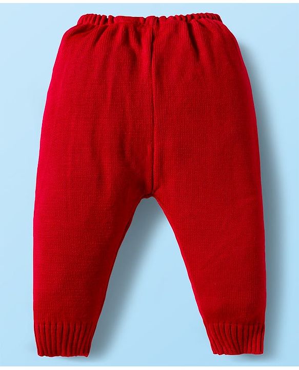 Babyhug Knitted Full Sleeves Striped Sweater Set With Cap & Booties - Red