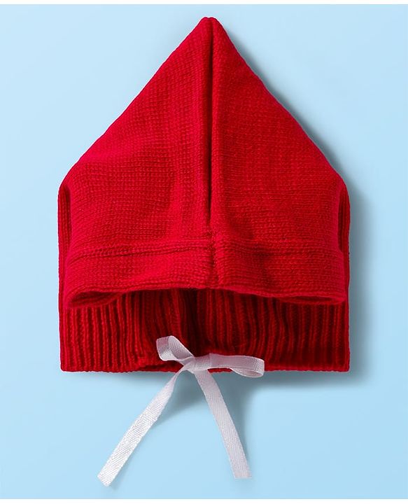 Babyhug Knitted Full Sleeves Striped Sweater Set With Cap & Booties - Red