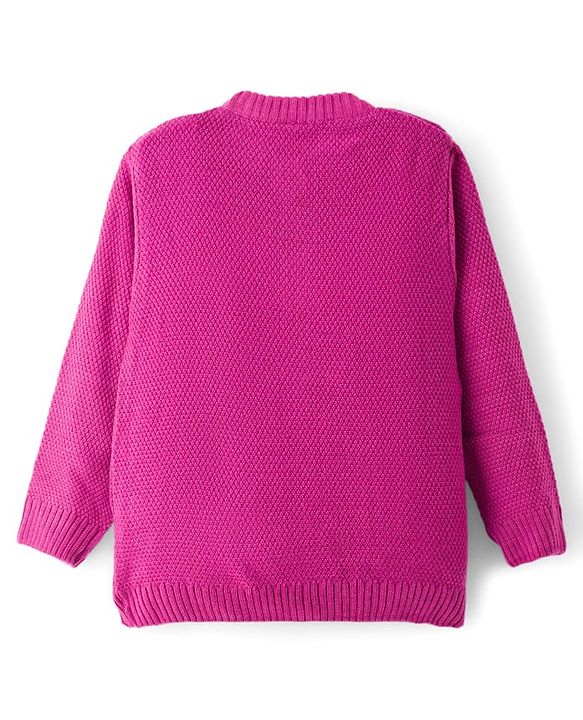 Babyhug Knit Full Sleeves Solid Color Front Open Sweater - Pink
