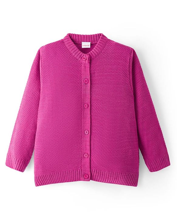 Babyhug Knit Full Sleeves Solid Color Front Open Sweater - Pink