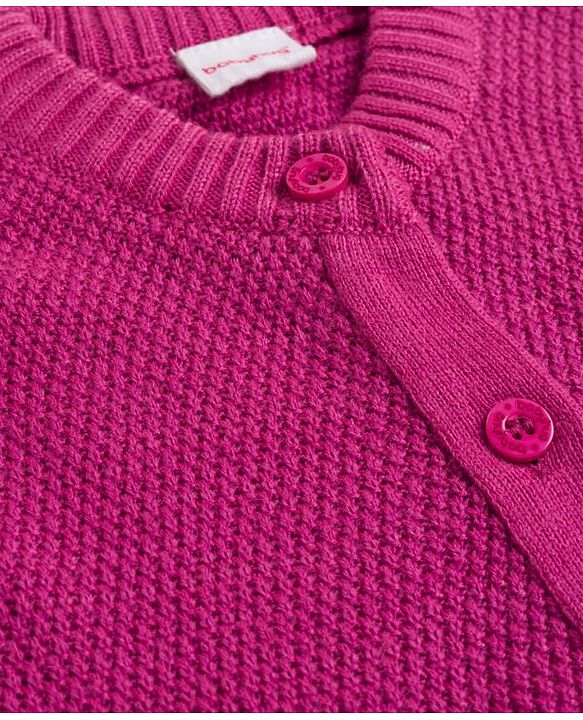 Babyhug Knit Full Sleeves Solid Color Front Open Sweater - Pink