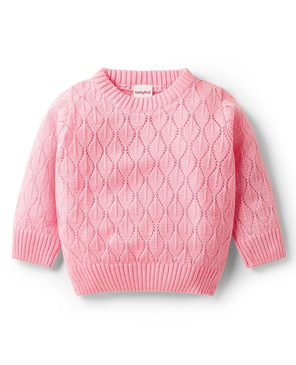 Babyhug Knit Full Sleeves Pullover Sweater with Design - Pink