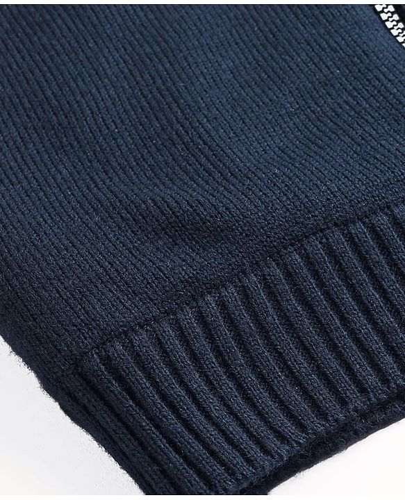 Pine Kids Knit Full Sleeves Front Open Hooded Sweater with Stripes - Navy Blue