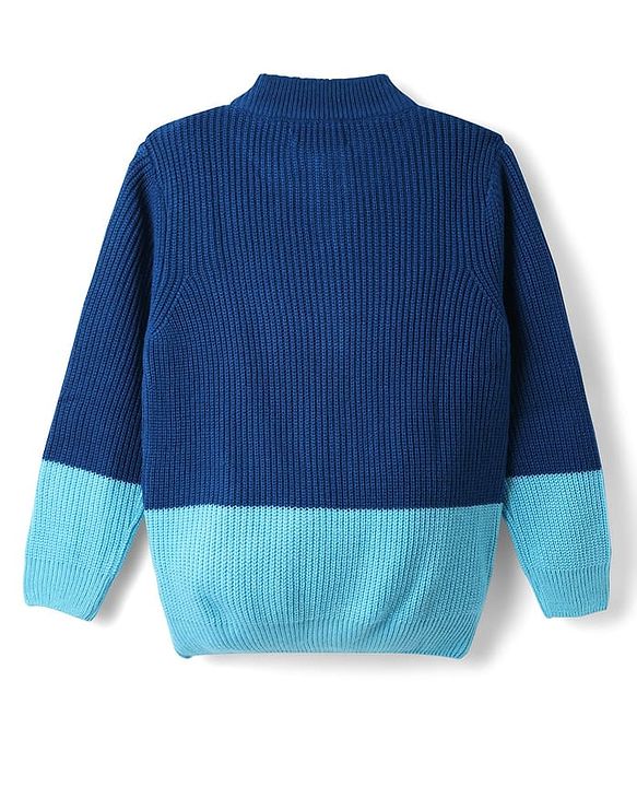 Pine Kids Knit Full Sleeves Front Open Sweater with Kangaroo Pocket & Cable Knit Design - Blue