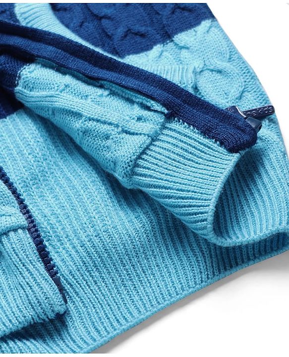 Pine Kids Knit Full Sleeves Front Open Sweater with Kangaroo Pocket & Cable Knit Design - Blue