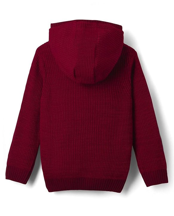Pine Kids Knit Full Sleeves Hooded Sweater with Number Patch - Dark Red