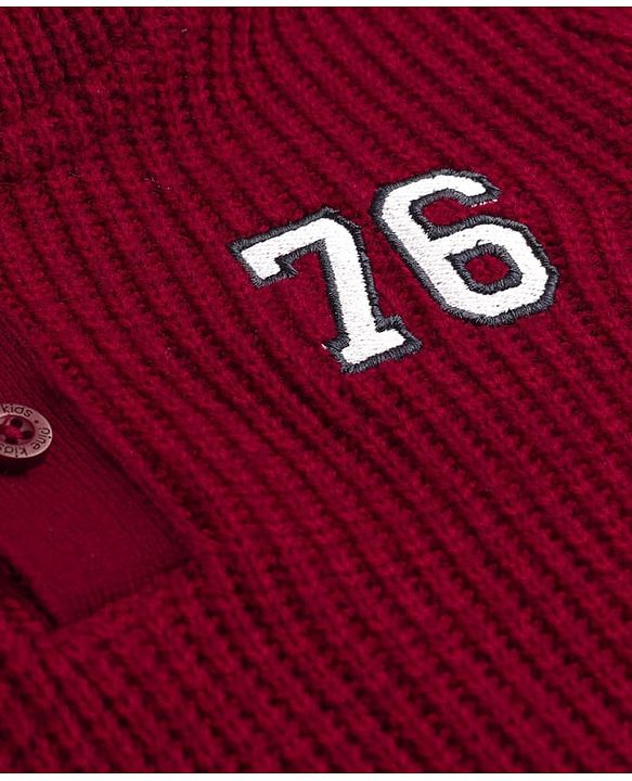 Pine Kids Knit Full Sleeves Hooded Sweater with Number Patch - Dark Red