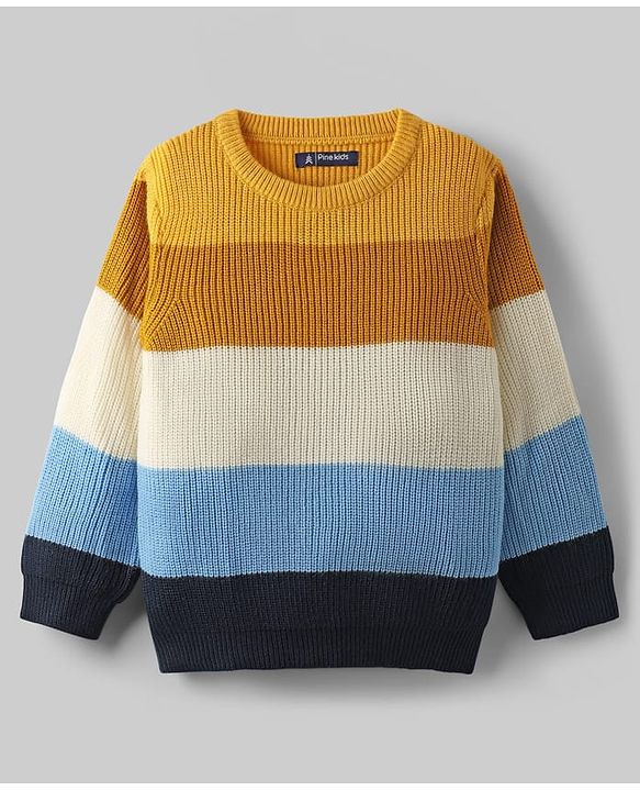 Pine Kids Knit Full Sleeves Pullover Sweater With Stripe Design - Multicolour