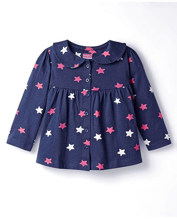 Babyhug Cotton Knit Full Sleeves Co-ords Night Suit With Star Print - Violet