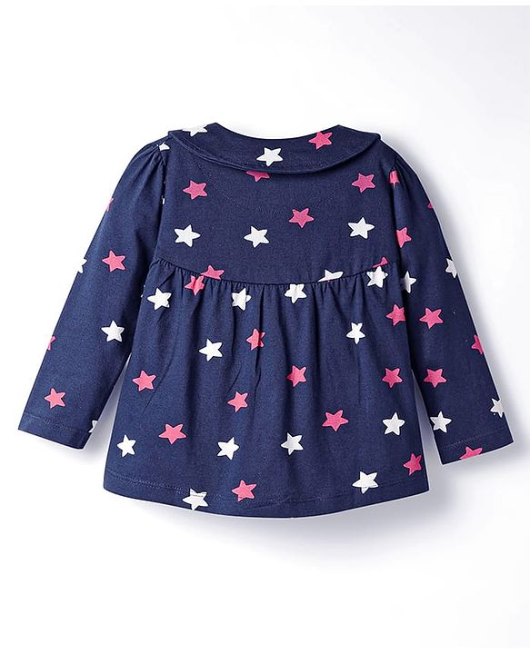 Babyhug Cotton Knit Full Sleeves Co-ords Night Suit With Star Print - Violet