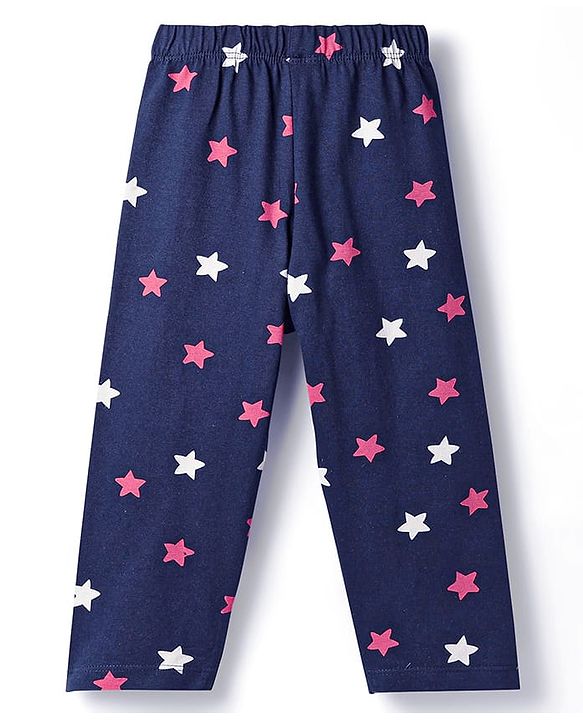 Babyhug Cotton Knit Full Sleeves Co-ords Night Suit With Star Print - Violet