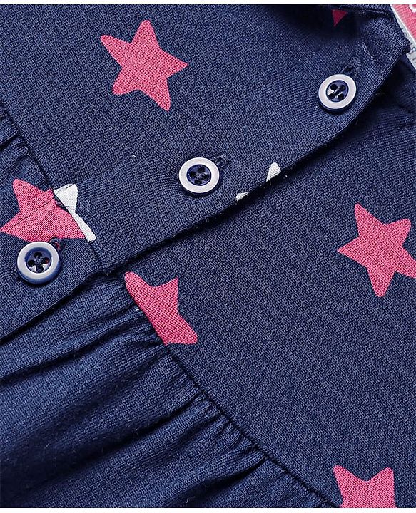 Babyhug Cotton Knit Full Sleeves Co-ords Night Suit With Star Print - Violet