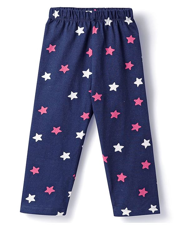 Babyhug Cotton Knit Full Sleeves Co-ords Night Suit With Star Print - Violet