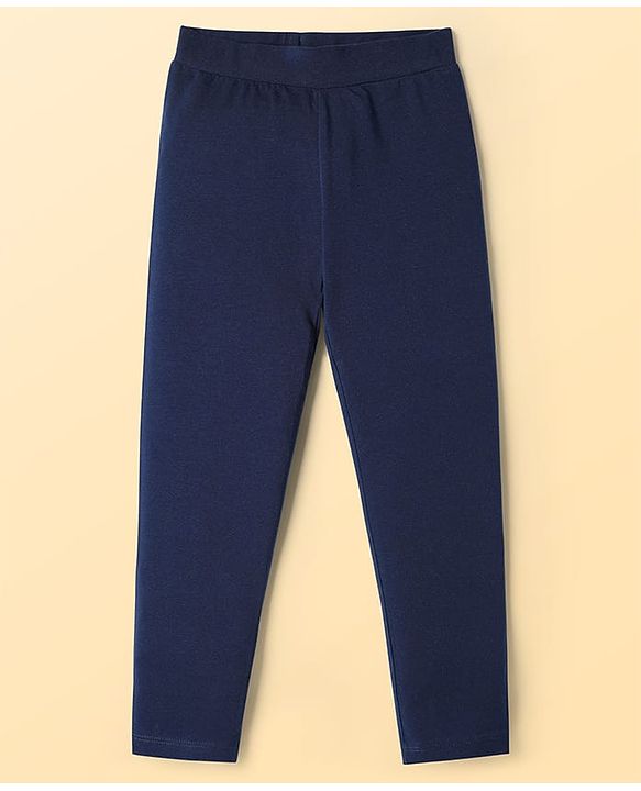 Pine Kids Cotton Lycra Knit Full Length Solid Coloured Leggings Pack Of 2- Navy Blue & White