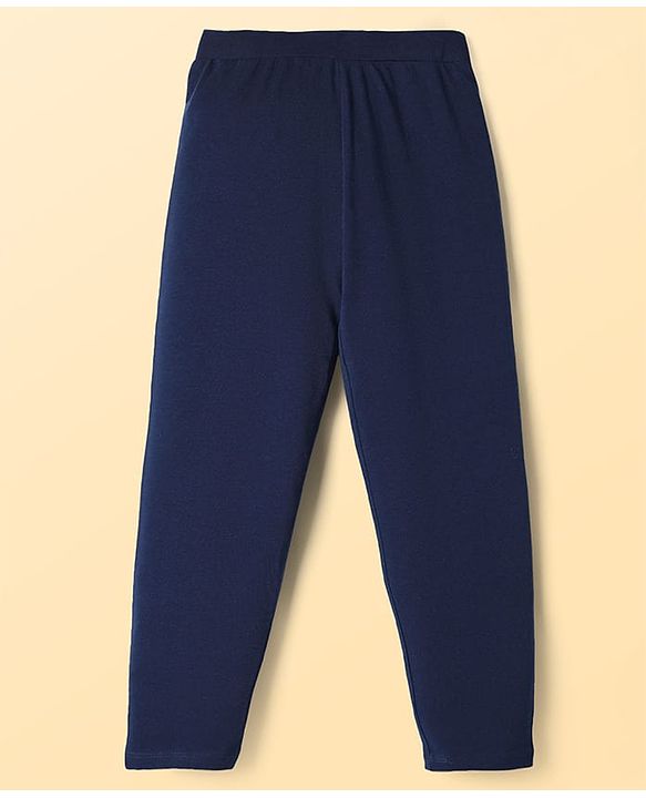 Pine Kids Cotton Lycra Knit Full Length Solid Coloured Leggings Pack Of 2- Navy Blue & White
