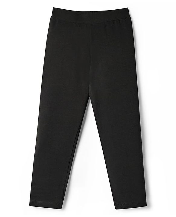 Pine Kids Cotton Lycra Knit Full Length Solid Coloured Leggings Pack Of 2- Black & Green