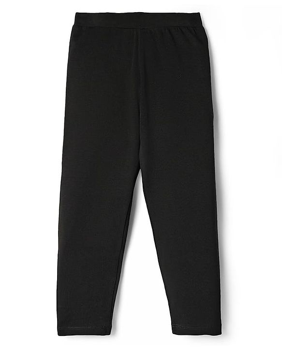 Pine Kids Cotton Lycra Knit Full Length Solid Coloured Leggings Pack Of 2- Black & Green