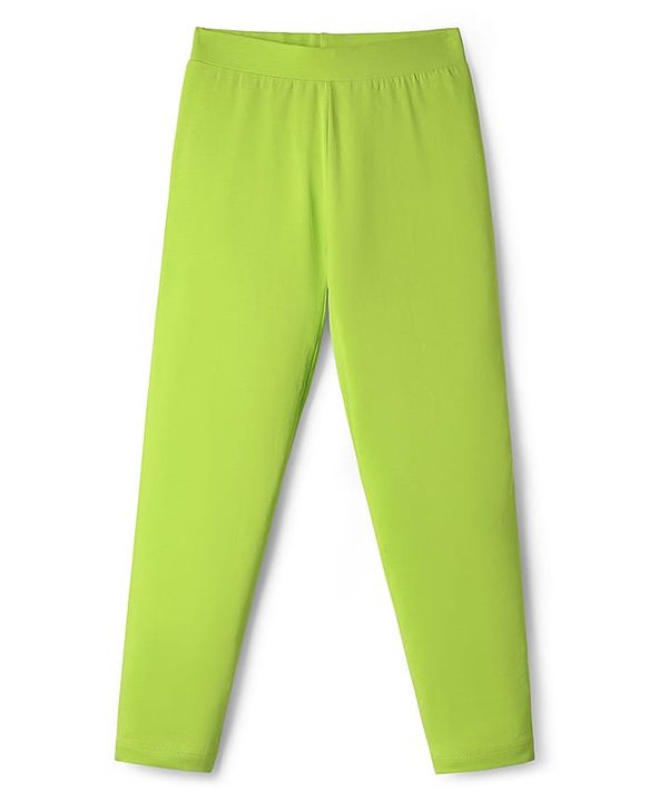 Pine Kids Cotton Lycra Knit Full Length Solid Coloured Leggings Pack Of 2- Black & Green