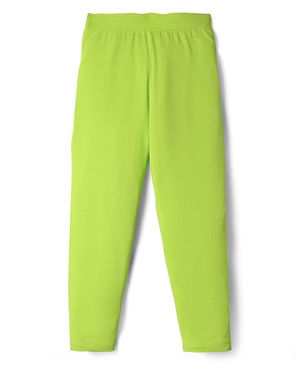 Pine Kids Cotton Lycra Knit Full Length Solid Coloured Leggings Pack Of 2- Black & Green