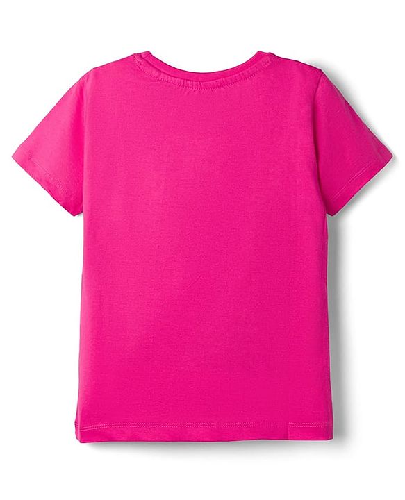 Pine Kids Cotton Knit Half Sleeves T-Shirt With Floral Print - Dark Pink