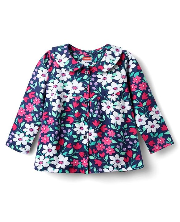 Babyhug 100% Cotton Knit Full Sleeves Co-ords Night Suit With Floral Print - Purple