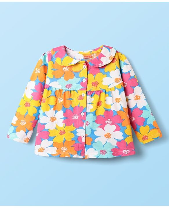 Babyhug Cotton Knit Full Sleeves Co-ords Night Suit With Floral Print - Multicolour