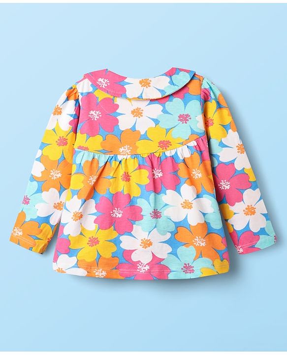 Babyhug Cotton Knit Full Sleeves Co-ords Night Suit With Floral Print - Multicolour