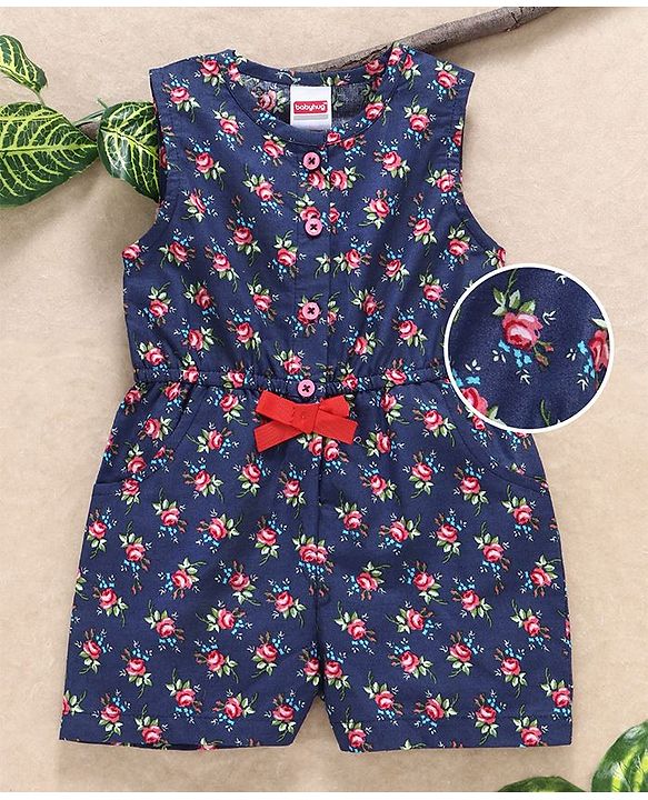 Babyhug Sleeveless Jumpsuit Rose Print - Navy Blue