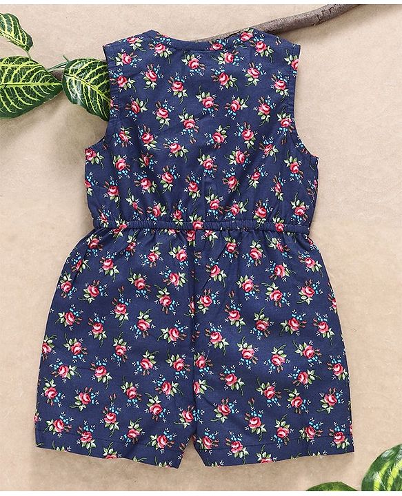 Babyhug Sleeveless Jumpsuit Rose Print - Navy Blue