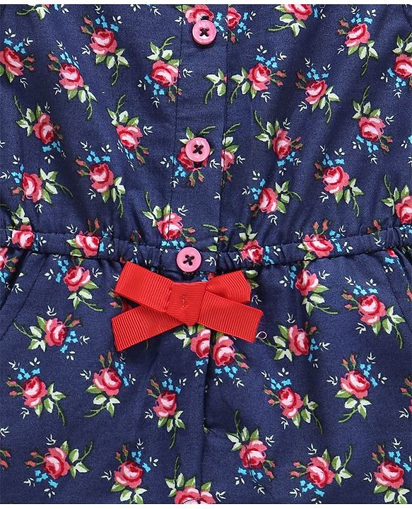 Babyhug Sleeveless Jumpsuit Rose Print - Navy Blue