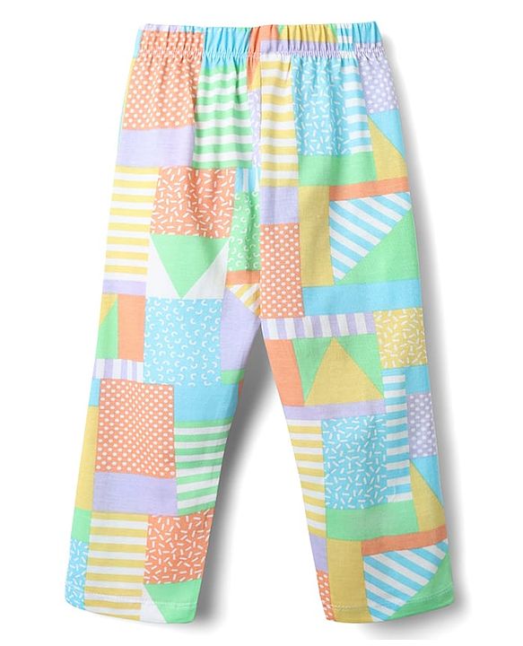 Babyhug Cotton Knit Full Sleeves Front Open Co-ords Night Suit with Abstract Print - Multicolor