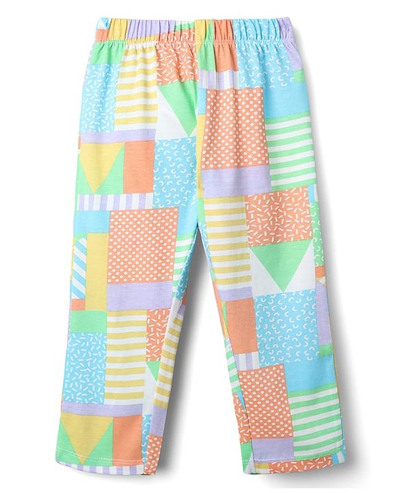 Babyhug Cotton Knit Full Sleeves Front Open Co-ords Night Suit with Abstract Print - Multicolor