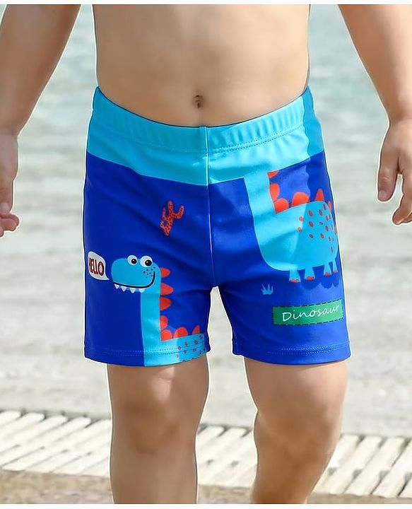 Babyhug Swimming Trunk With Dino Print - Light Blue