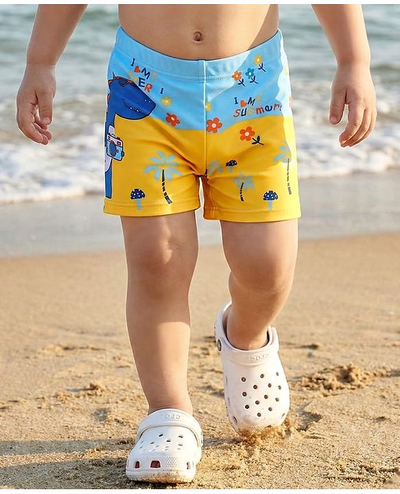Babyhug Swimming Trunk With Dino Theme Print - Yellow