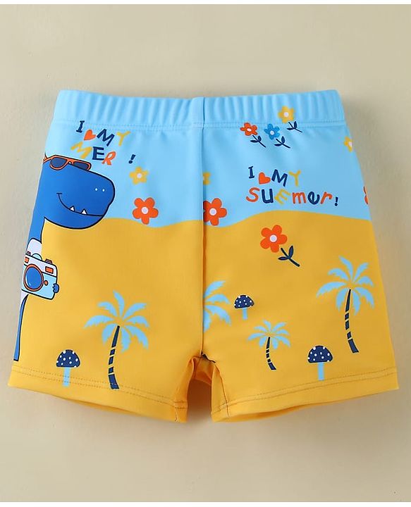 Babyhug Swimming Trunk With Dino Theme Print - Yellow